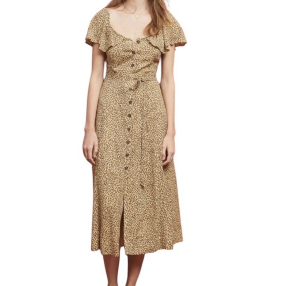Anthropologie Maxi Dress Women's Size 2 Cheetah Button Down Short Sleeve Safari